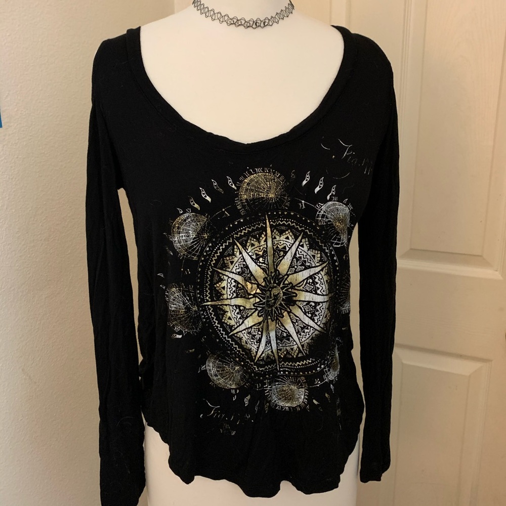 Belle du Jour Black,Silver,&Gold Cold Shoulder Top